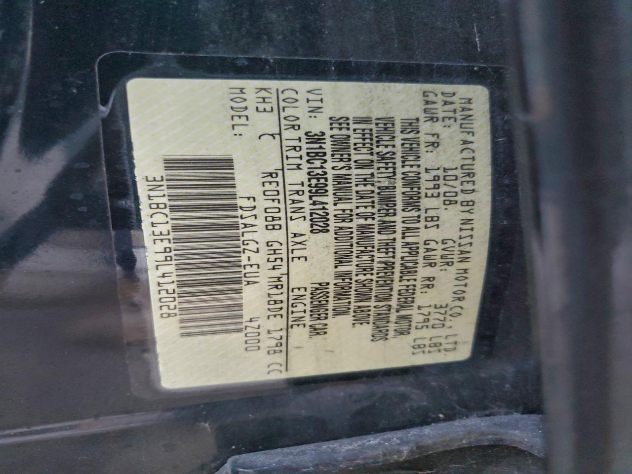 2009 Nissan Versa S VIN: 3N1BC13E99L412028 Lot: 93821645