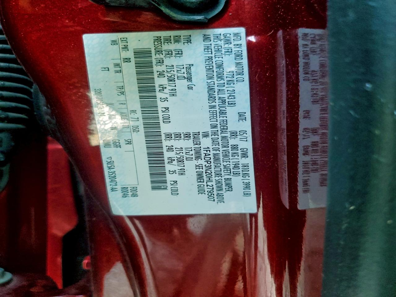 2017 Ford Focus Titanium VIN: 1FADP3N20HL279507 Lot: 94033305