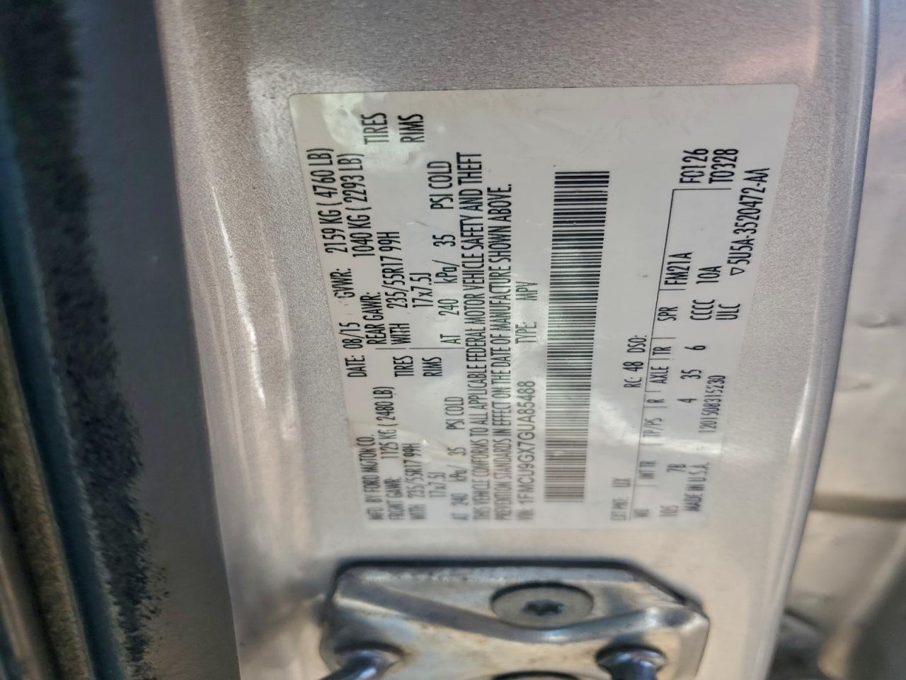 2016 Ford Escape Se VIN: 1FMCU9GX7GUA85488 Lot: 93985255