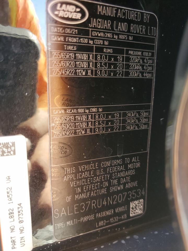 2022 Land Rover Defender 110 X-Dynamic Hse VIN: SALE37RU4N2073534 Lot: 92916775