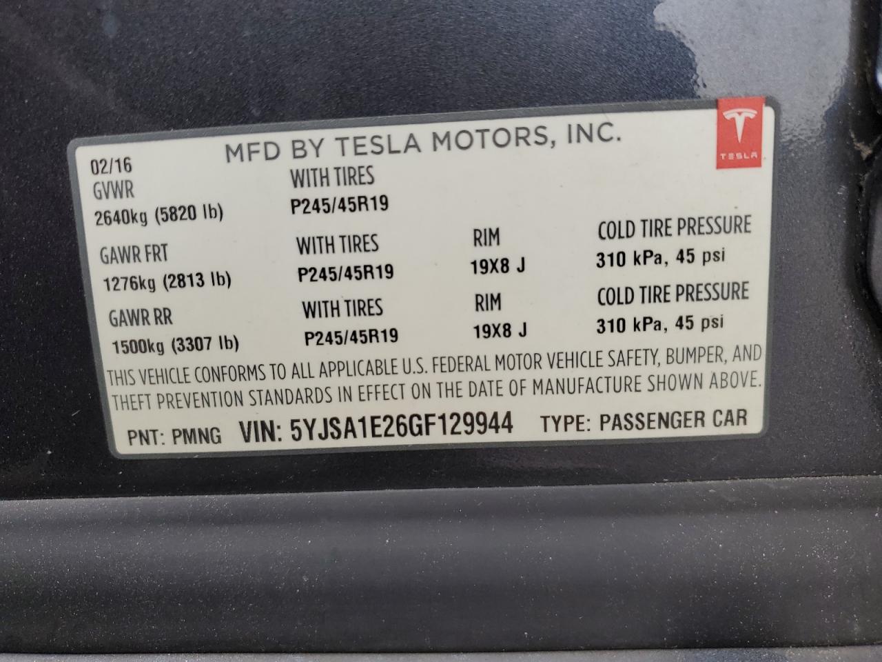 2016 Tesla Model S VIN: 5YJSA1E26GF129944 Lot: 93467675