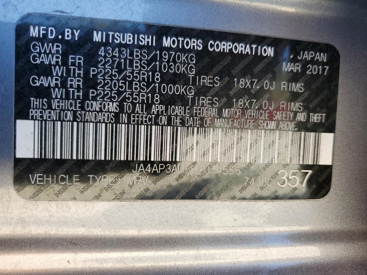 2017 Mitsubishi Outlander Sport Es VIN: JA4AP3AU6HZ044556 Lot: 85534805