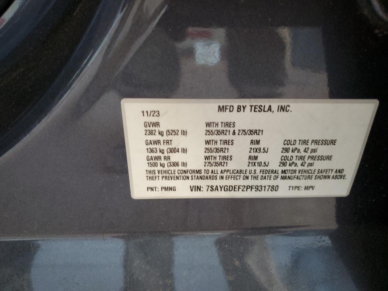 2023 Tesla Model Y VIN: 7SAYGDEF2PF931780 Lot: 91119745