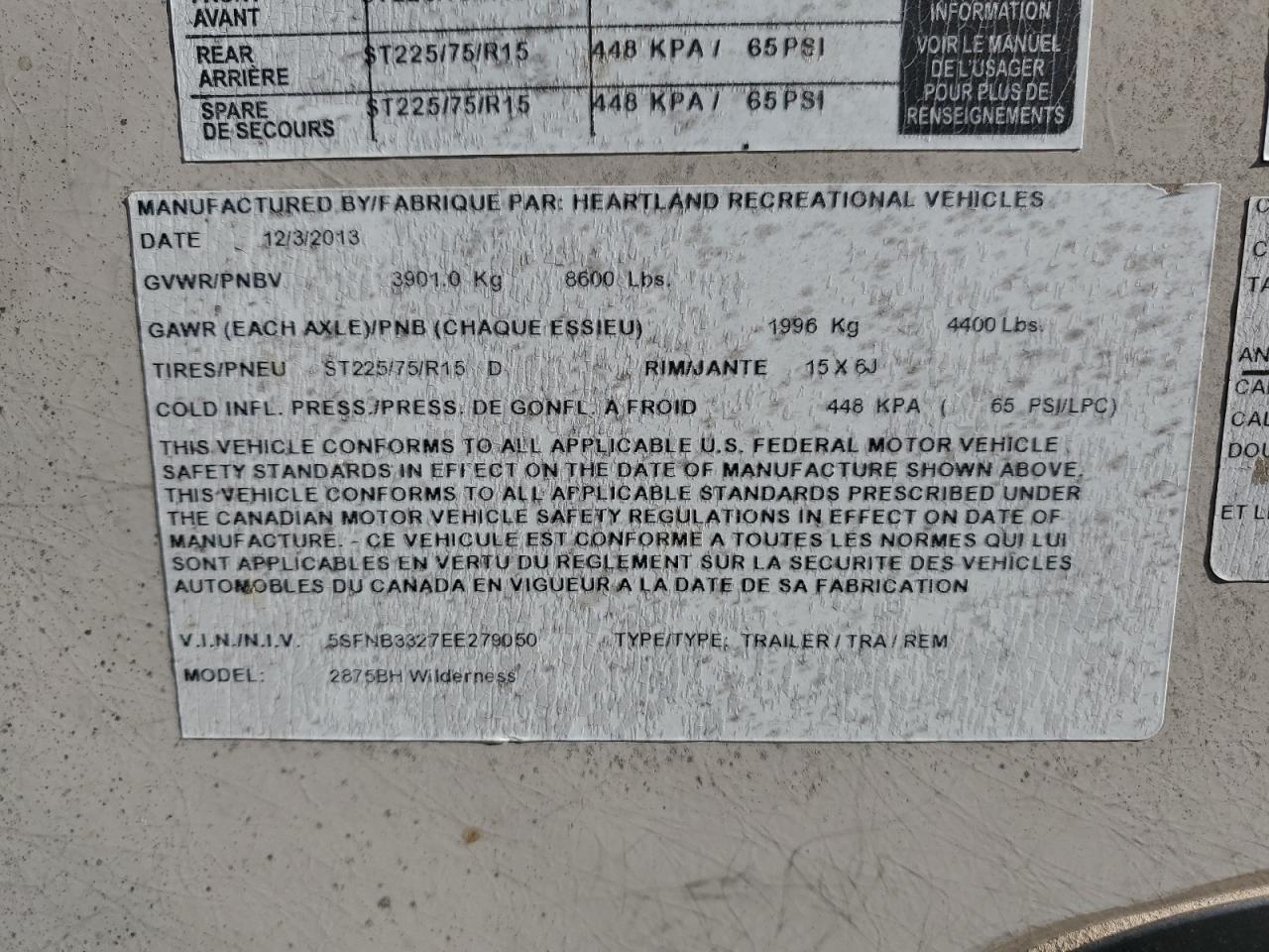2014 Heartland Wilderness VIN: 5SFNB3327EE279050 Lot: 91522025