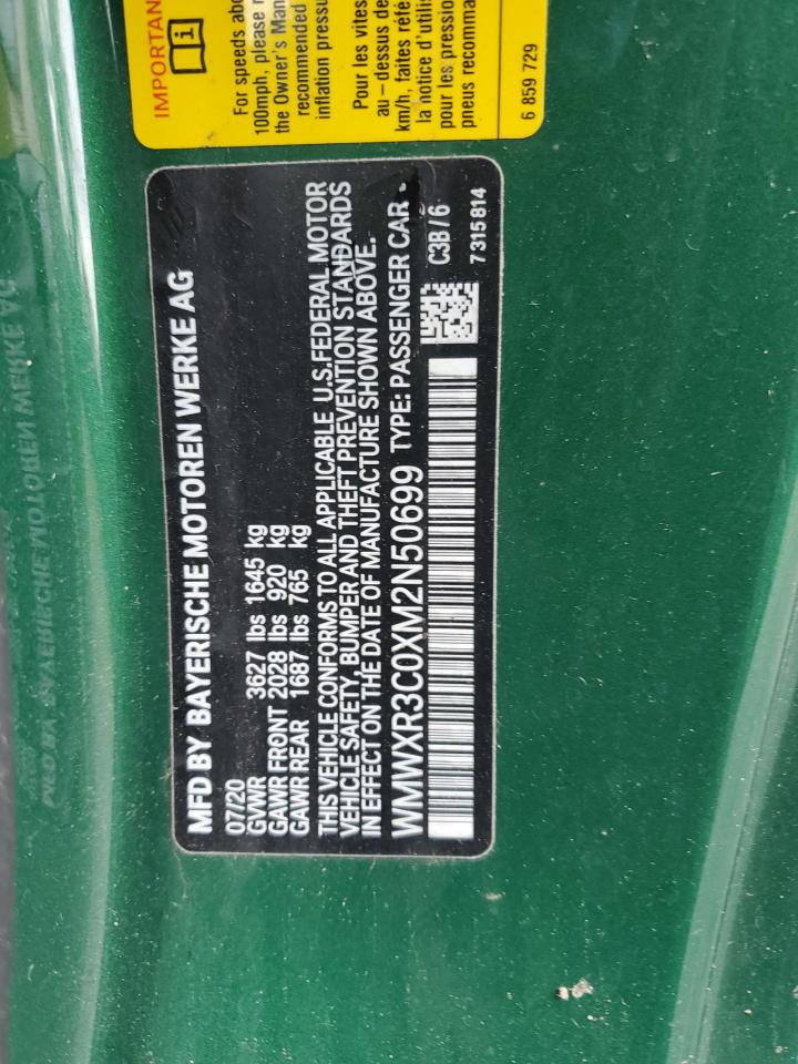 2021 Mini Cooper VIN: WMWXR3C0XM2N50699 Lot: 92887855