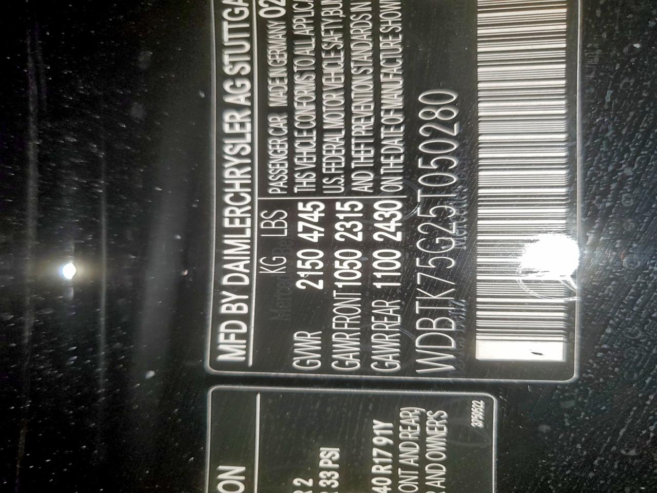 2005 Mercedes-Benz Clk 500 VIN: WDBTK75G25T050280 Lot: 95319025