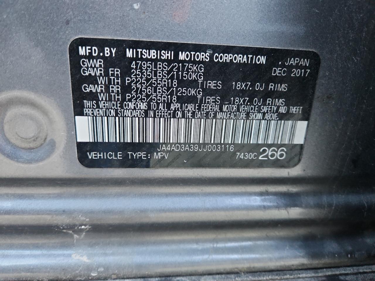 2018 Mitsubishi Outlander Se VIN: JA4AD3A39JJ003116 Lot: 92230265