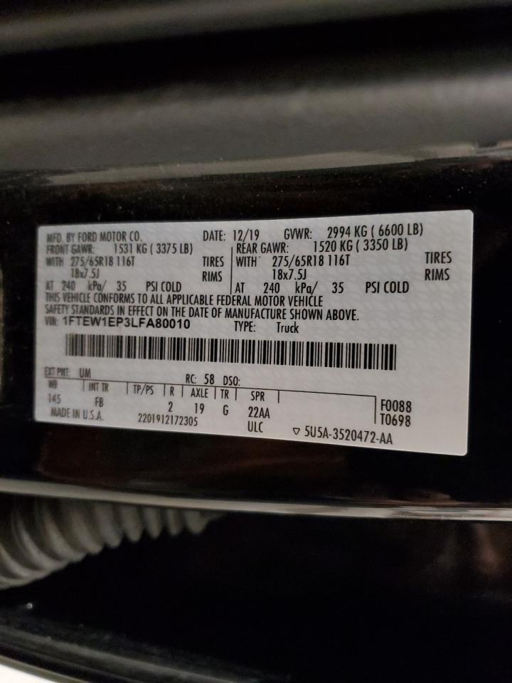 2020 Ford F150 Supercrew VIN: 1FTEW1EP3LFA80010 Lot: 91770295