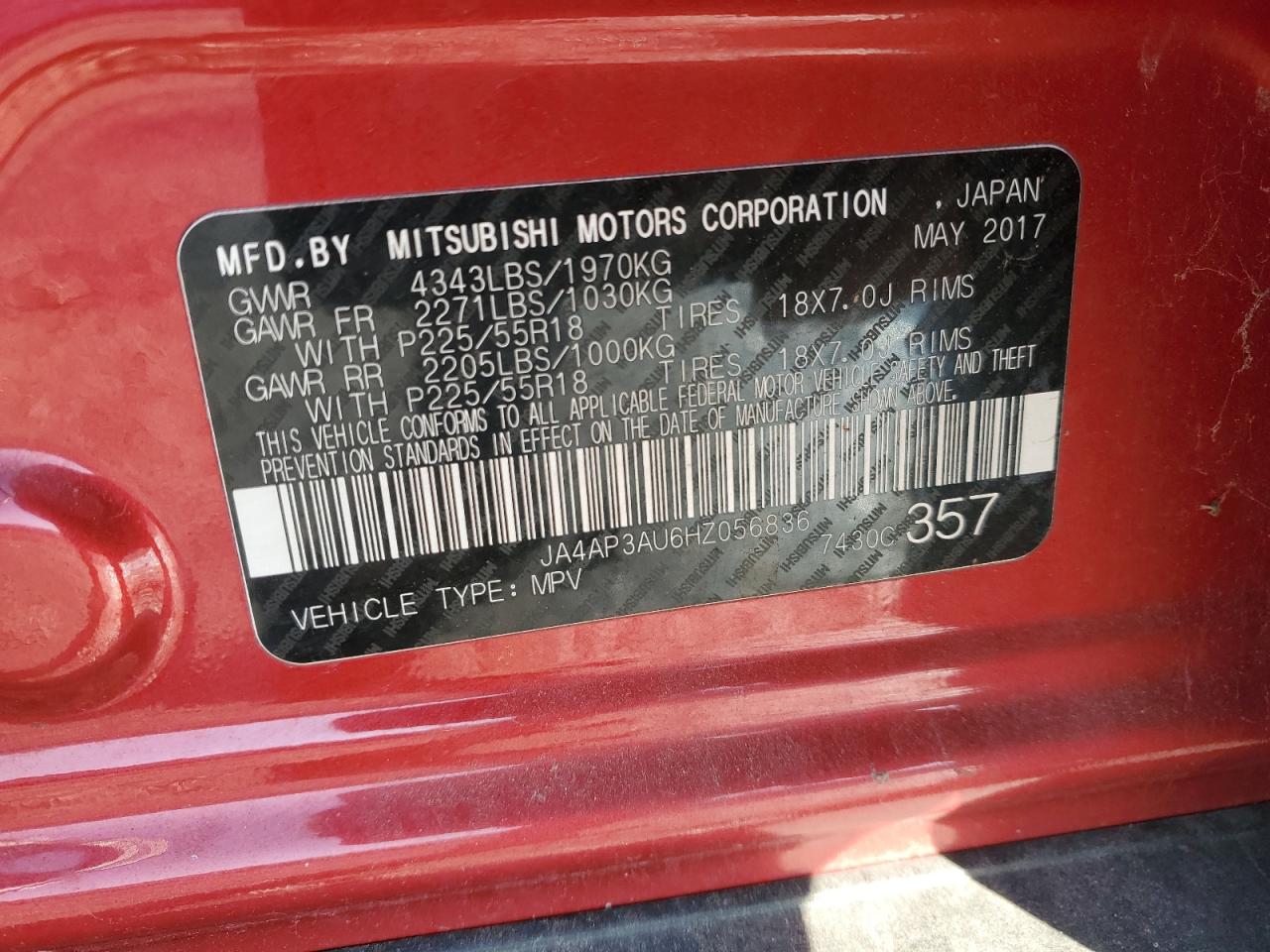 2017 Mitsubishi Outlander Sport Es VIN: JA4AP3AU6HZ056836 Lot: 90749415