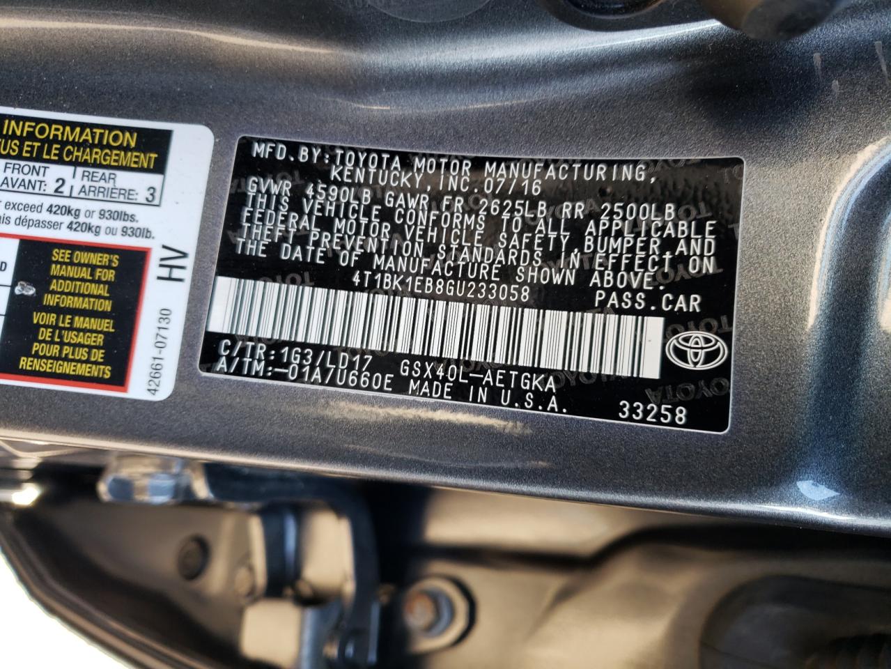 2016 Toyota Avalon Xle VIN: 4T1BK1EB8GU233058 Lot: 92253795