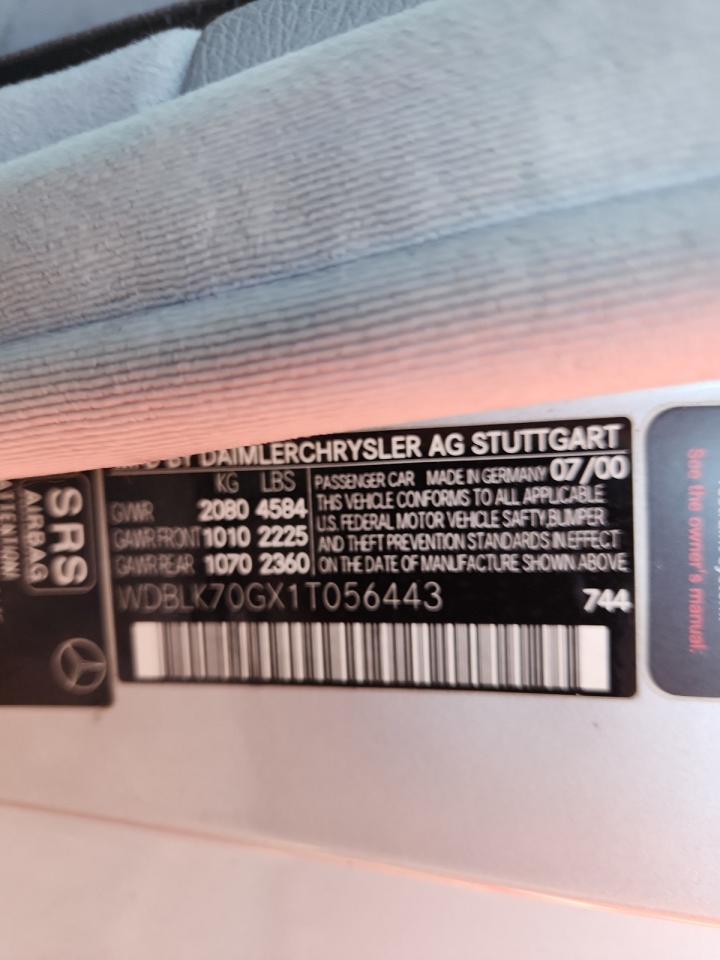 2001 Mercedes-Benz Clk 430 VIN: WDBLK70GX1T056443 Lot: 85956375