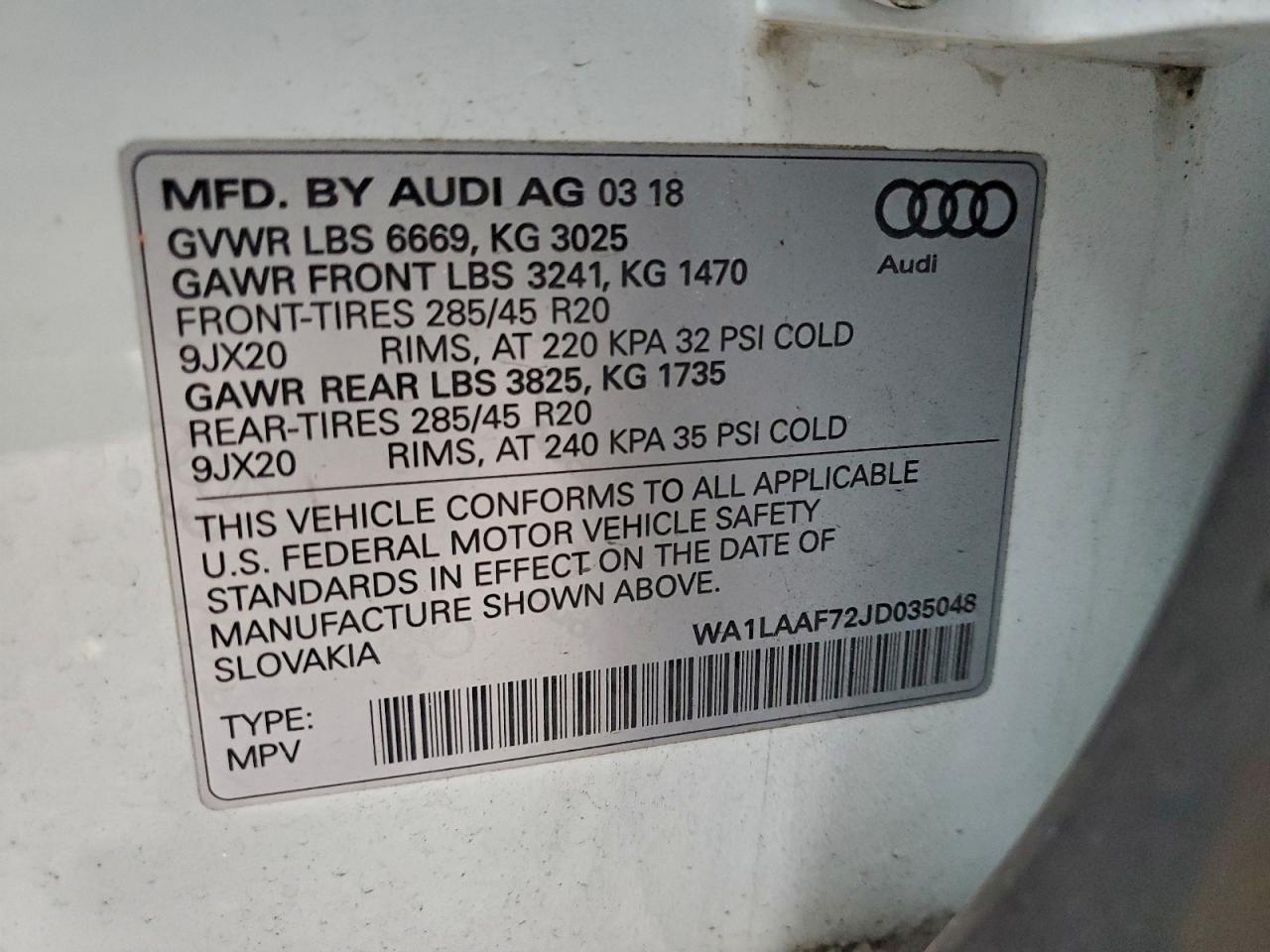 2018 Audi Q7 Premium Plus VIN: WA1LAAF72JD035048 Lot: 93718755