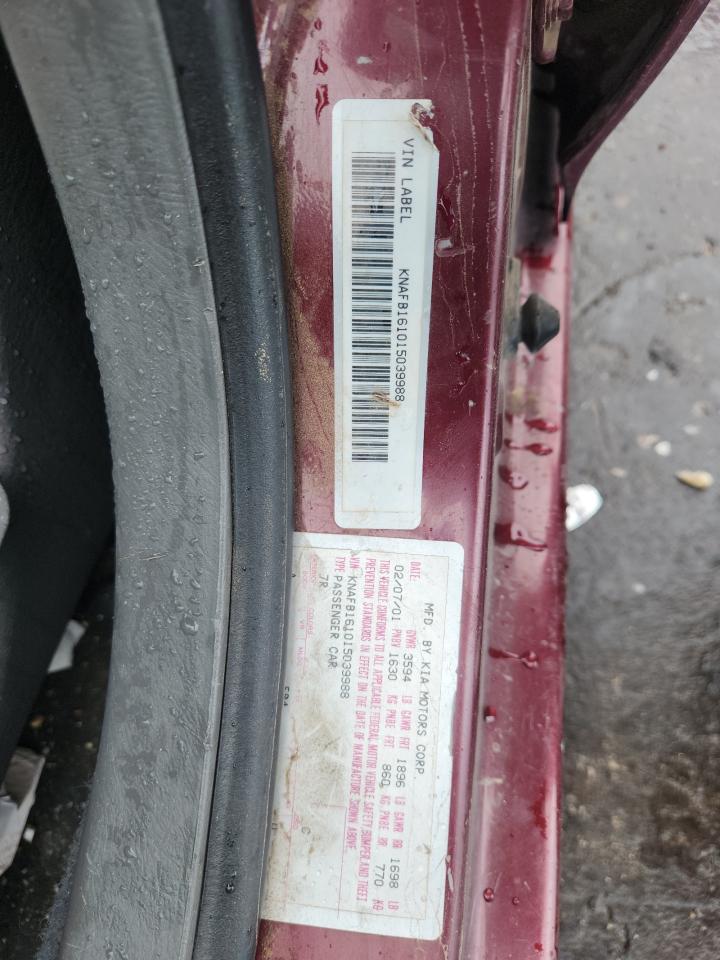 2001 Kia Spectra Gs VIN: KNAFB161015039988 Lot: 91690775