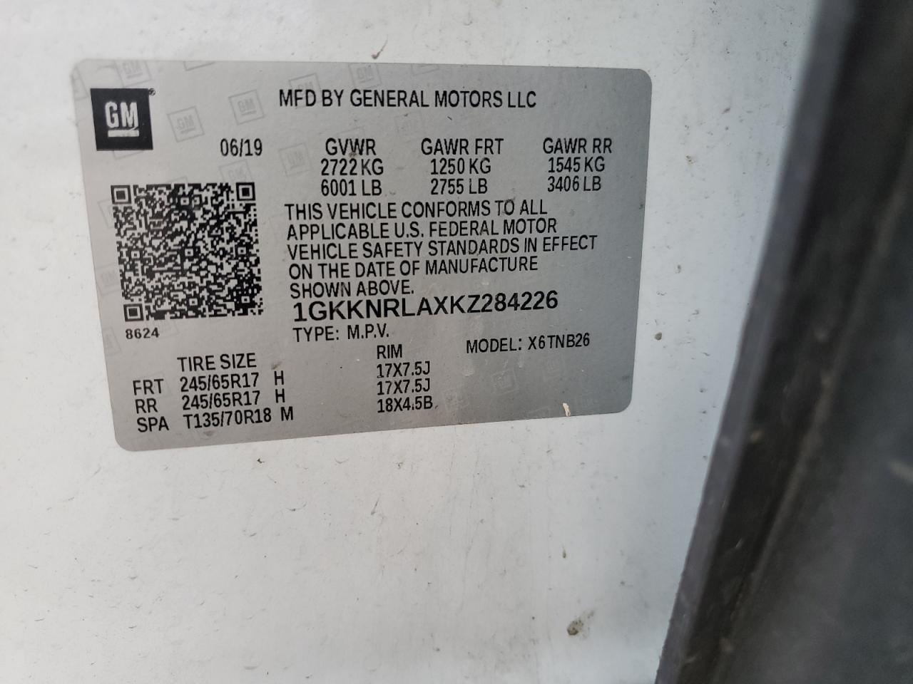 2019 GMC Acadia Sle VIN: 1GKKNRLAXKZ284226 Lot: 91453225