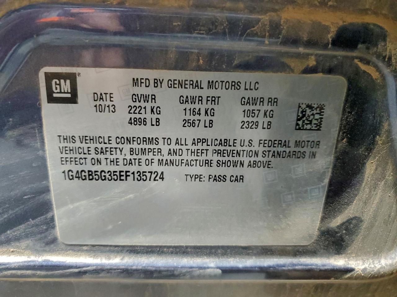 2014 Buick Lacrosse VIN: 1G4GB5G35EF135724 Lot: 94131205