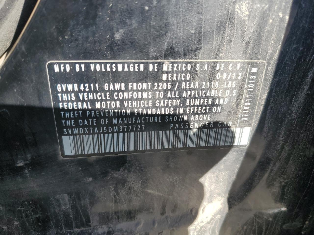 2013 Volkswagen Jetta Se VIN: 3VWDX7AJ5DM377727 Lot: 91525265