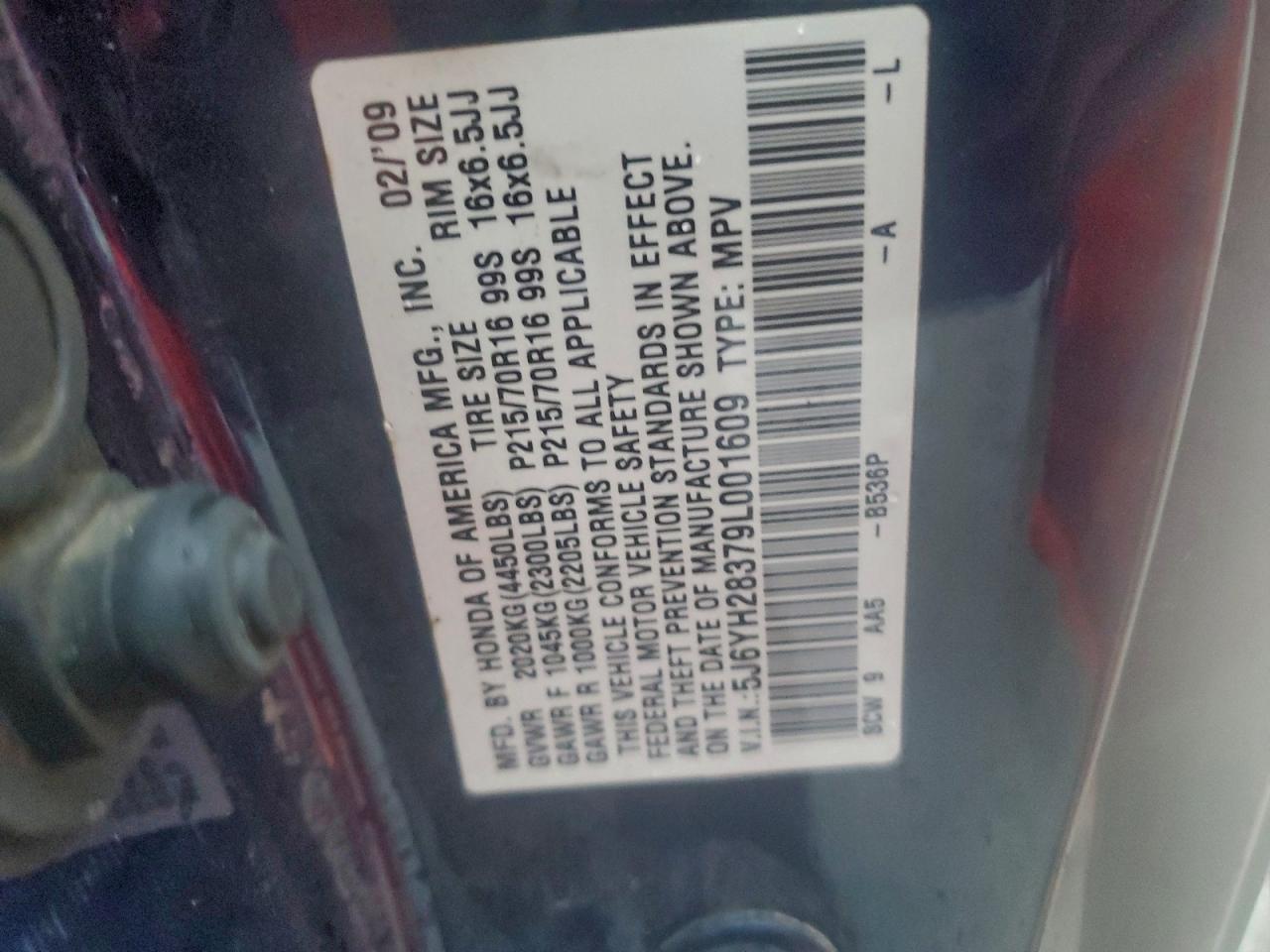 2009 Honda Element Lx VIN: 5J6YH28379L001609 Lot: 93973825