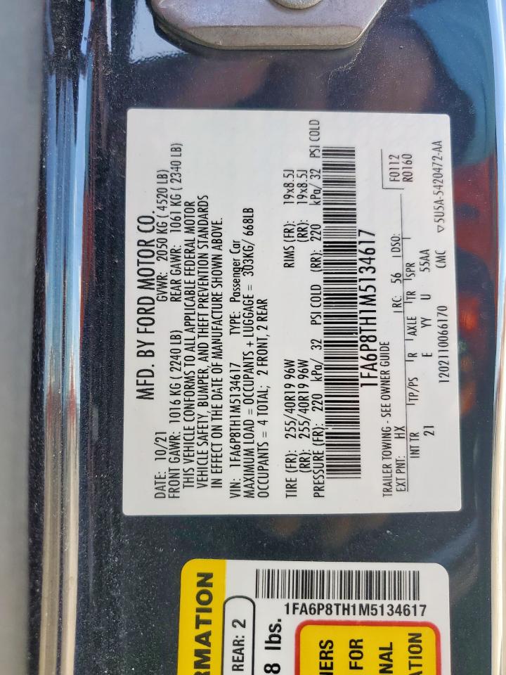 2021 Ford Mustang VIN: 1FA6P8TH1M5134617 Lot: 91589365