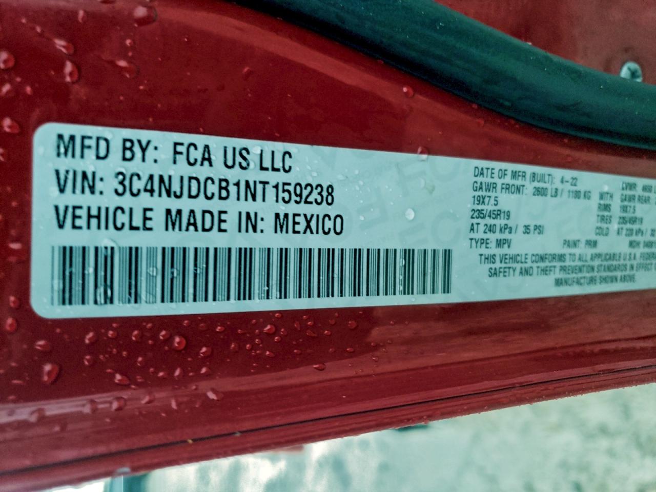 2022 Jeep Compass Limited VIN: 3C4NJDCB1NT159238 Lot: 93675055