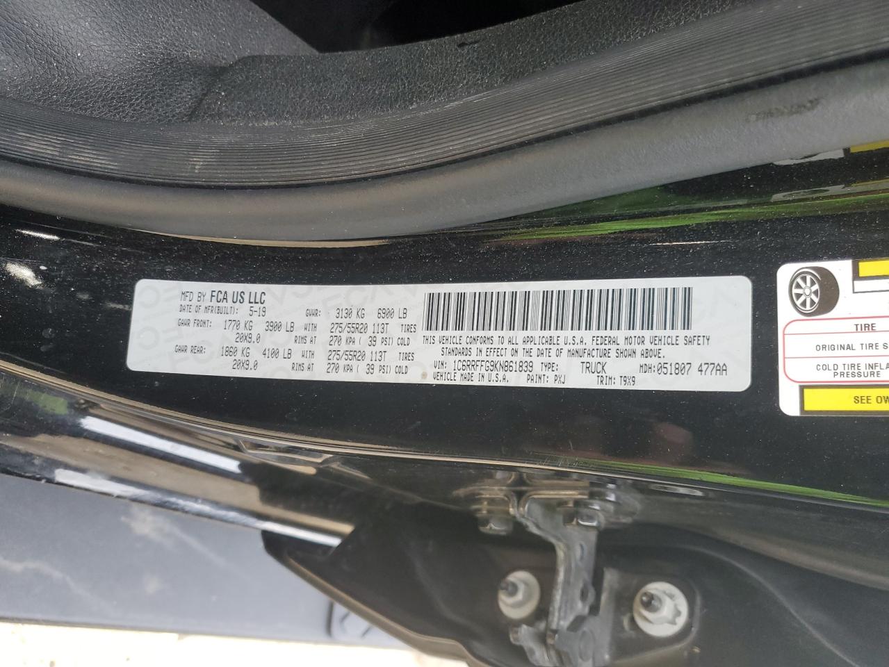 2019 Ram 1500 Big Horn/Lone Star VIN: 1C6RRFFG9KN861839 Lot: 93276075