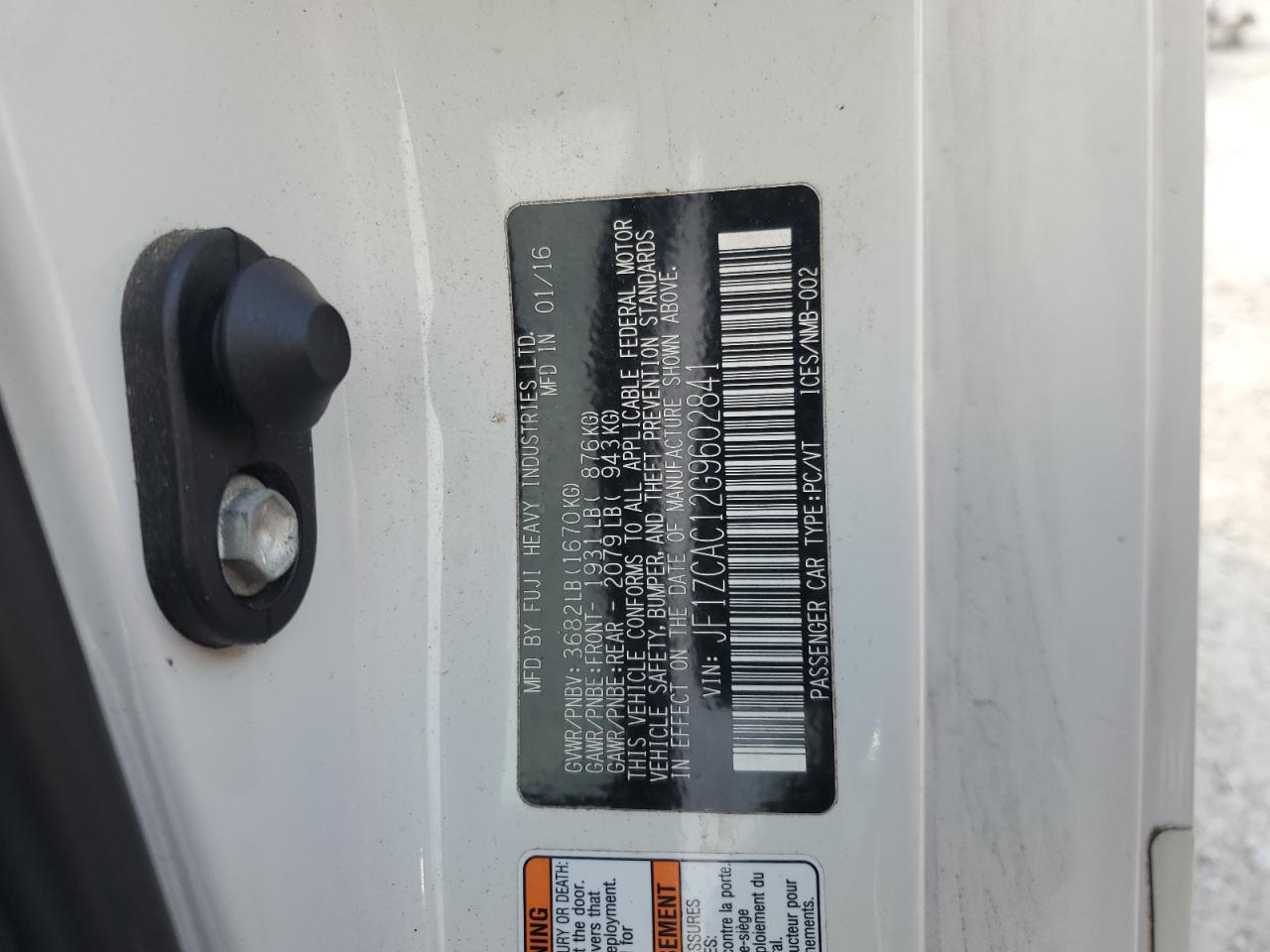 2016 Subaru Brz 2.0 Limited VIN: JF1ZCAC12G9602841 Lot: 92738345