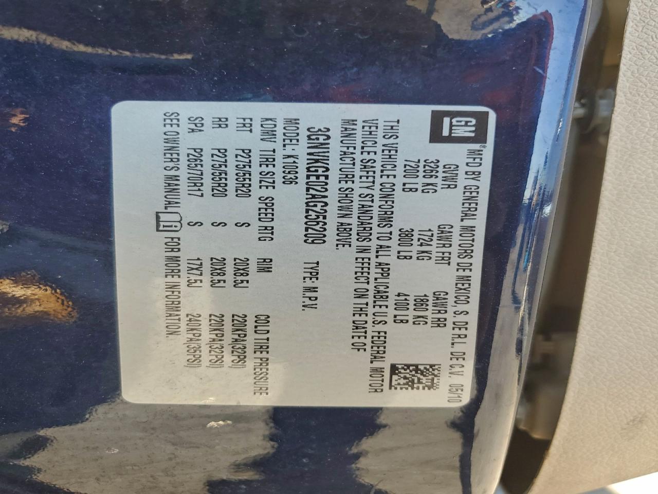 2010 Chevrolet Avalanche Ltz VIN: 3GNVKGE02AG256209 Lot: 93730275