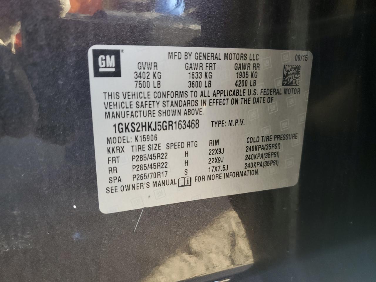 2016 GMC Yukon Xl Denali VIN: 1GKS2HKJ5GR163468 Lot: 92255965