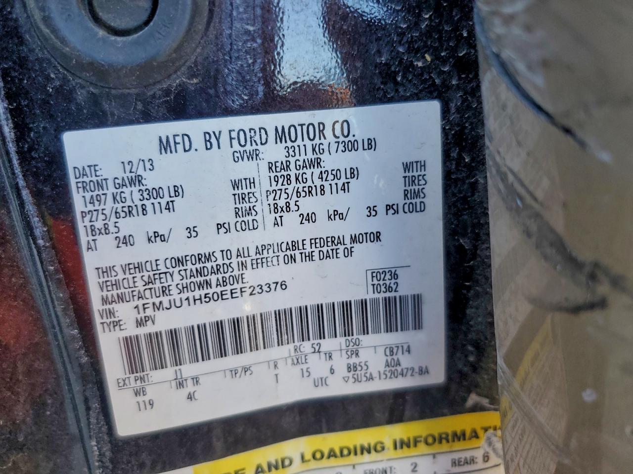 2014 Ford Expedition Xlt VIN: 1FMJU1H50EEF23376 Lot: 94163625