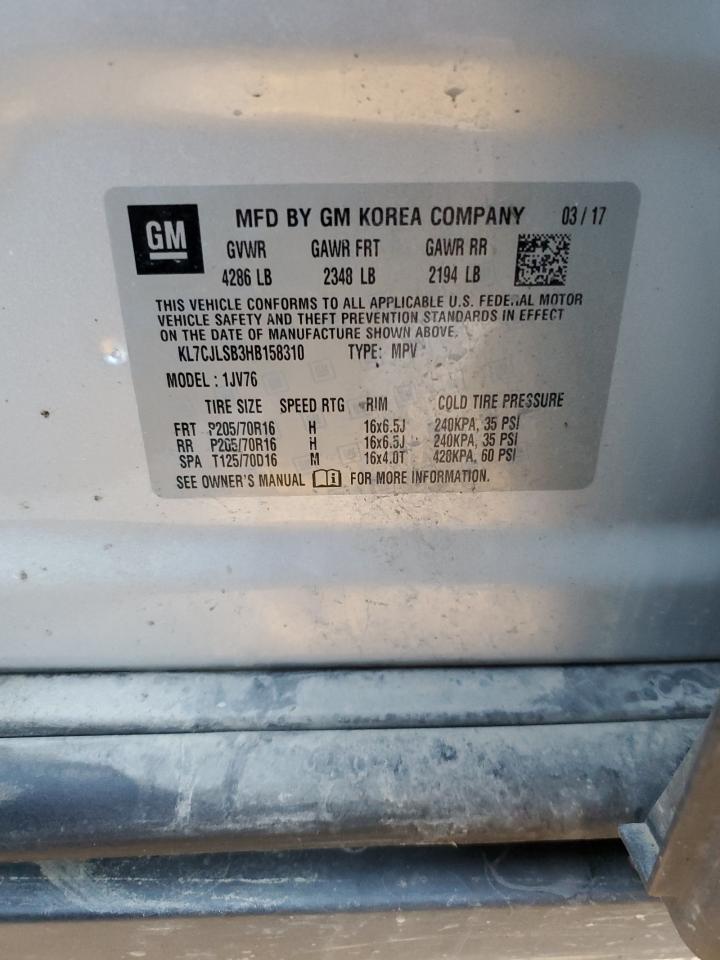 2017 Chevrolet Trax 1Lt VIN: KL7CJLSB3HB158310 Lot: 92855435