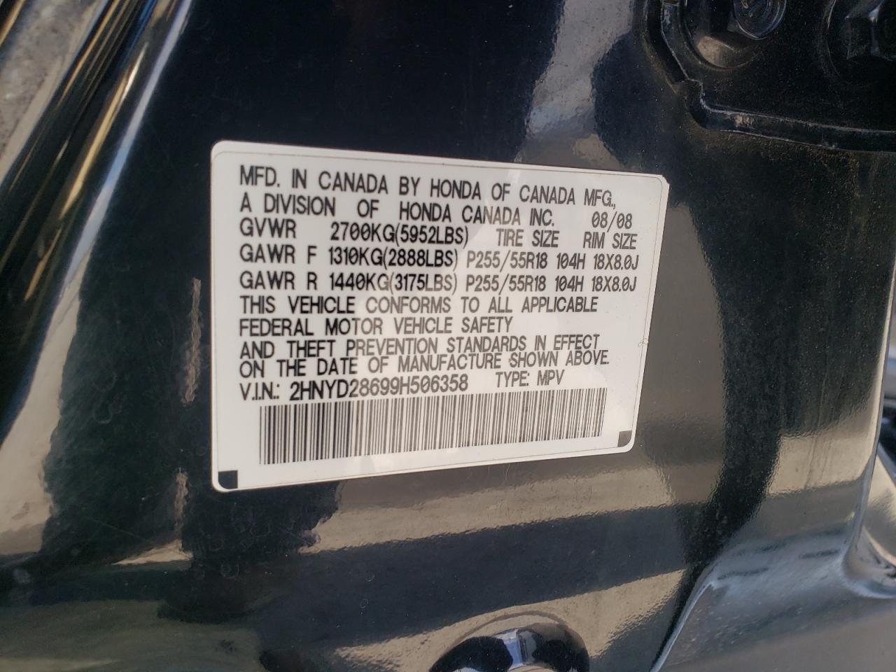 2009 Acura Mdx Technology VIN: 2HNYD28699H506358 Lot: 91215475