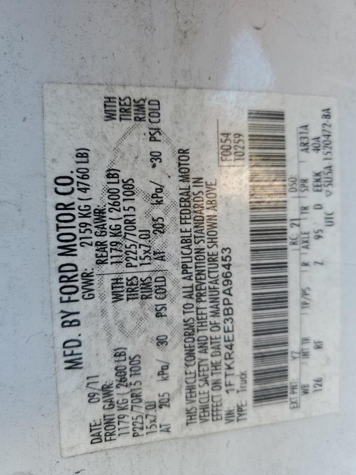 2011 Ford Ranger Super Cab VIN: 1FTKR4EE3BPA96453 Lot: 91695125