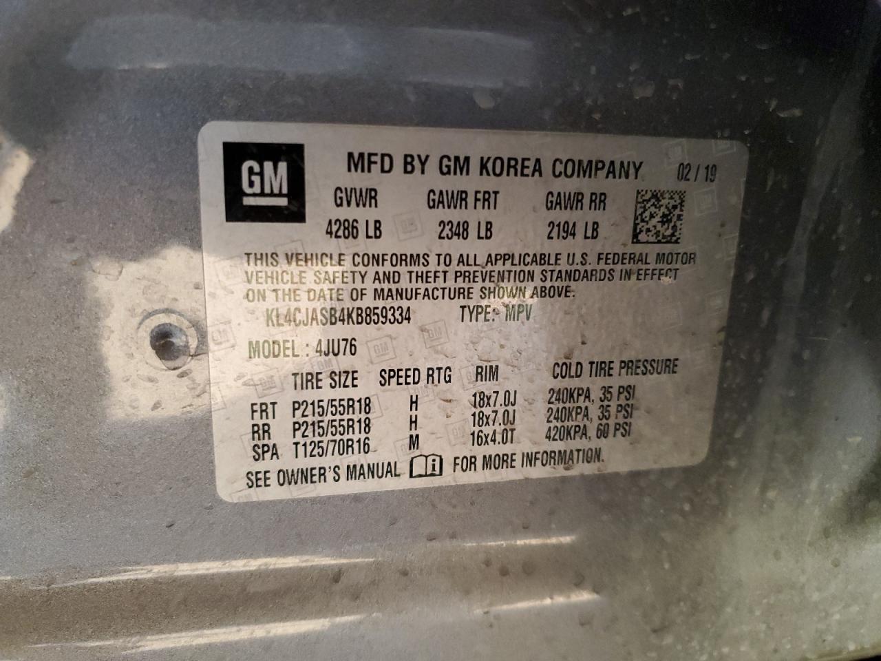 2019 Buick Encore Preferred VIN: KL4CJASB4KB859334 Lot: 92507915