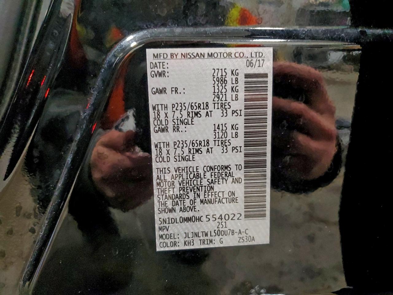 2017 Infiniti Qx60 VIN: 5N1DL0MM0HC554022 Lot: 94673495