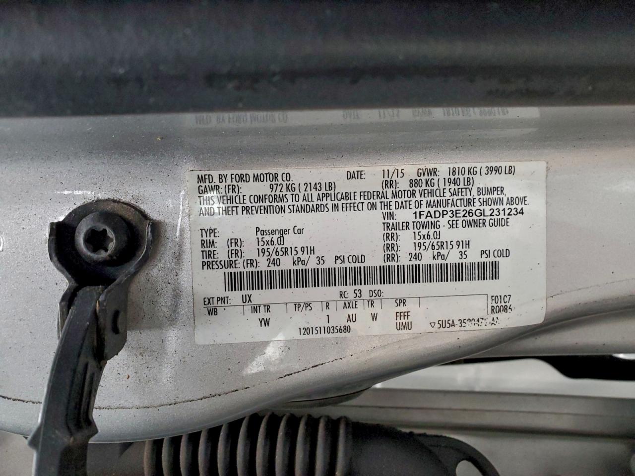 2016 Ford Focus S VIN: 1FADP3E26GL231234 Lot: 94379975