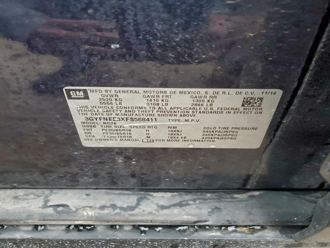 2015 Cadillac Srx Luxury Collection VIN: 3GYFNEE3XFS568411 Lot: 93780355