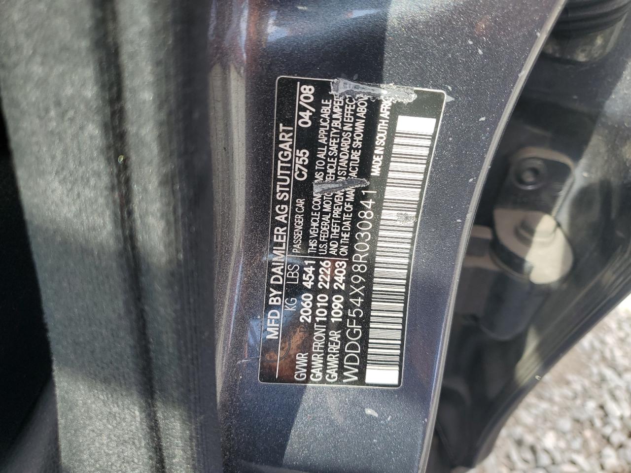 2008 Mercedes-Benz C 300 VIN: WDDGF54X98R030841 Lot: 91724365