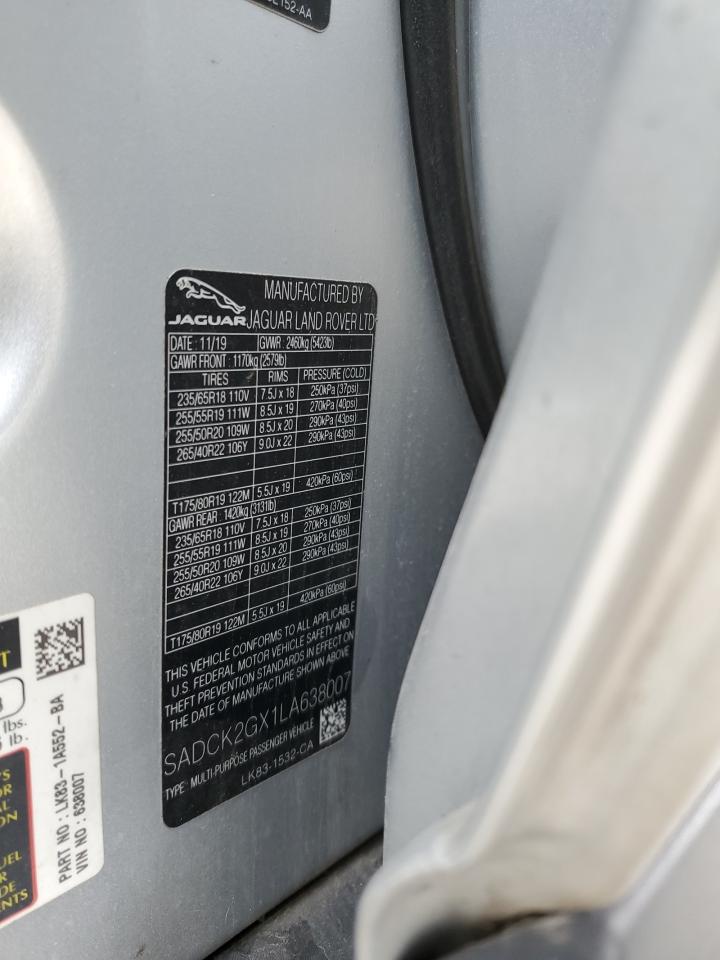 2020 Jaguar F-Pace Prestige VIN: SADCK2GX1LA638007 Lot: 92370445