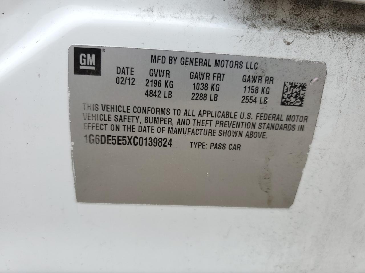 2012 Cadillac Cts Luxury Collection VIN: 1G6DE5E5XC0139824 Lot: 92274315