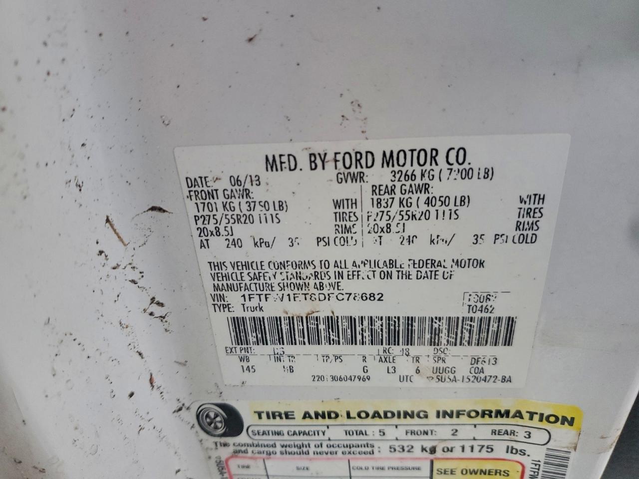 2013 Ford F150 Supercrew VIN: 1FTFW1ET8DFC78682 Lot: 93921195