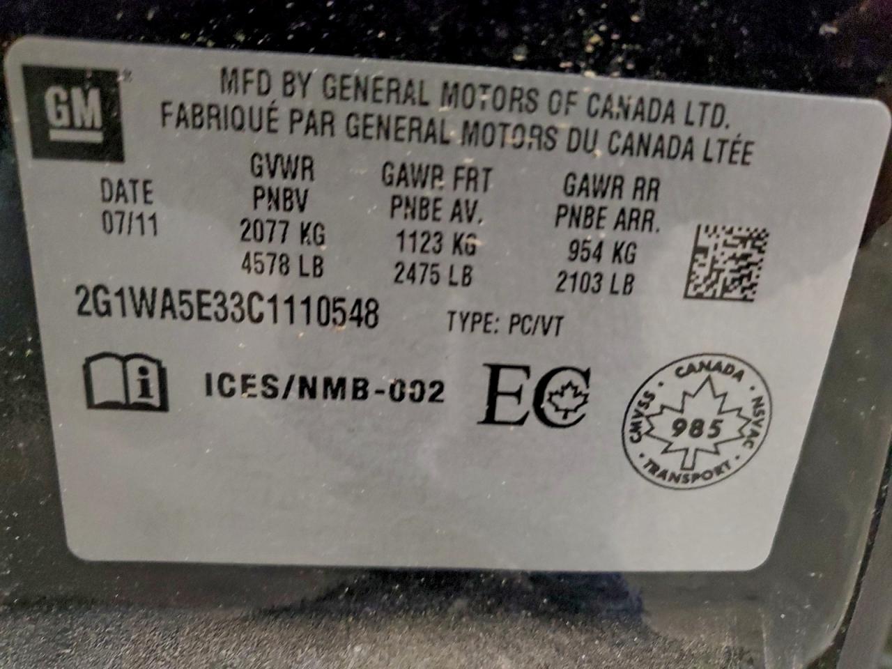 2012 Chevrolet Impala Ls VIN: 2G1WA5E33C1110548 Lot: 93835455