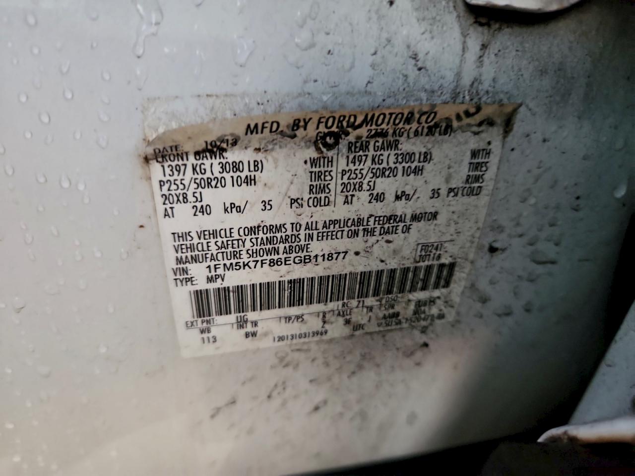 2014 Ford Explorer Limited VIN: 1FM5K7F86EGB11877 Lot: 94077535