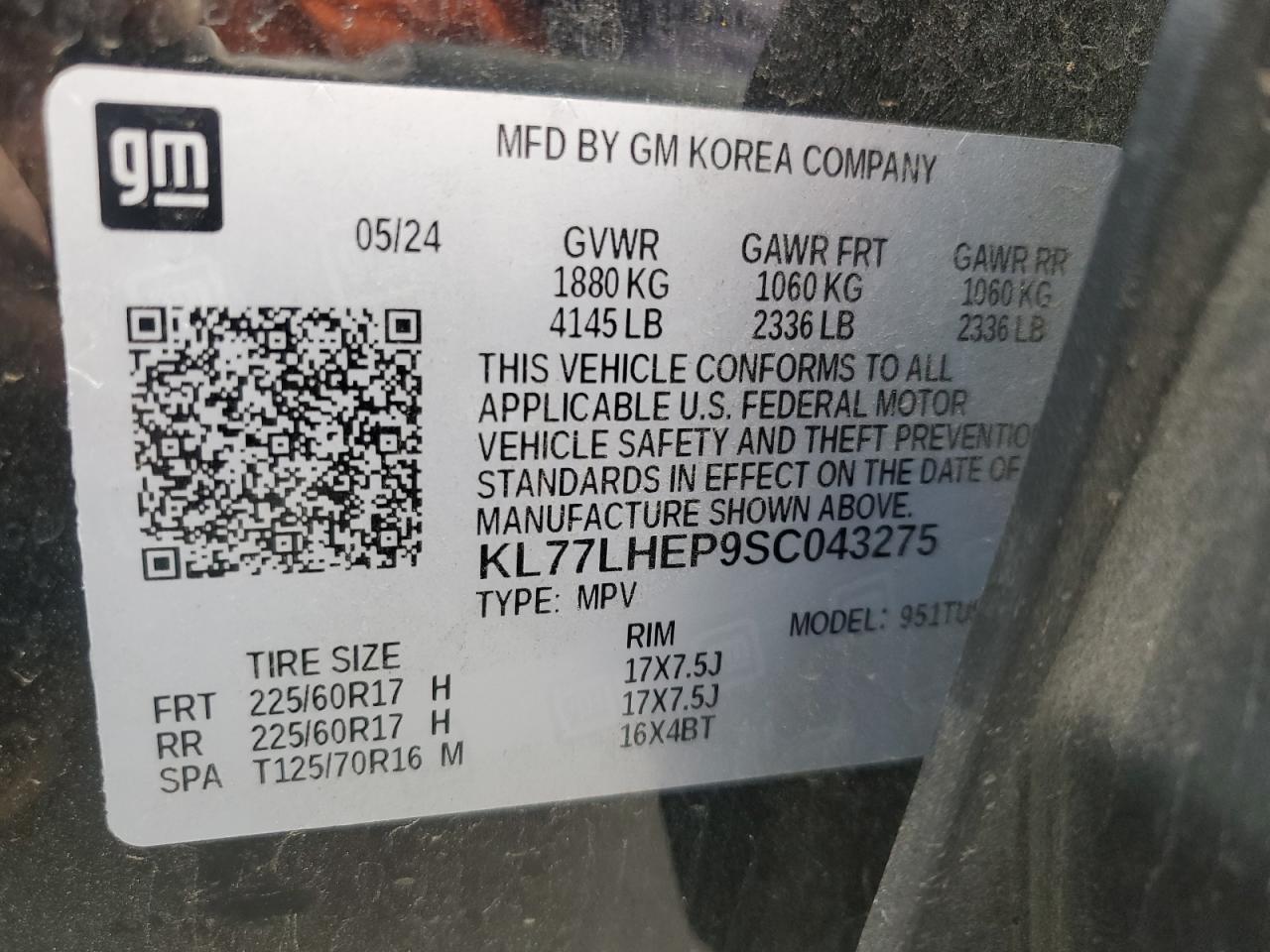 2025 Chevrolet Trax 1Lt VIN: KL77LHEP9SC043275 Lot: 91359035