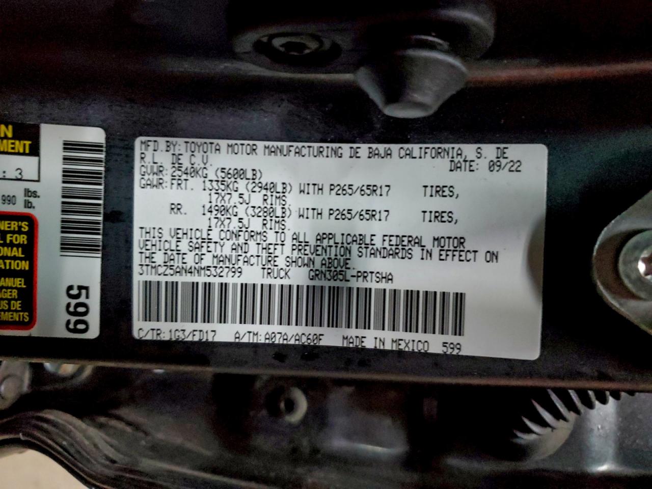 2022 Toyota Tacoma Double Cab VIN: 3TMCZ5AN4NM532799 Lot: 93866765