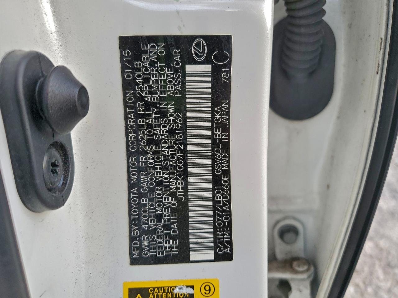 2015 Lexus Es 350 VIN: JTHBK1GG7F2181962 Lot: 94075015