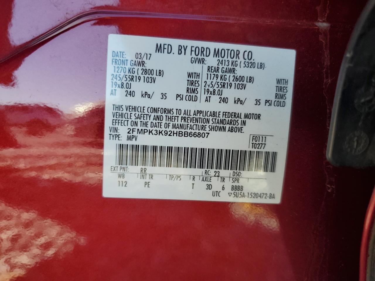 2017 Ford Edge Titanium VIN: 2FMPK3K92HBB66807 Lot: 90717965