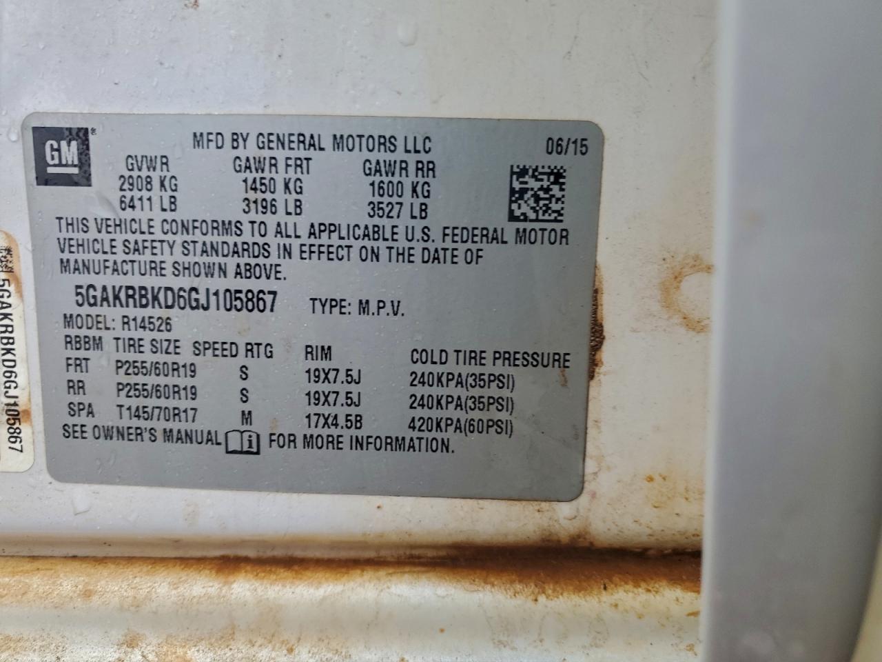 2016 Buick Enclave VIN: 5GAKRBKD6GJ105867 Lot: 94073755