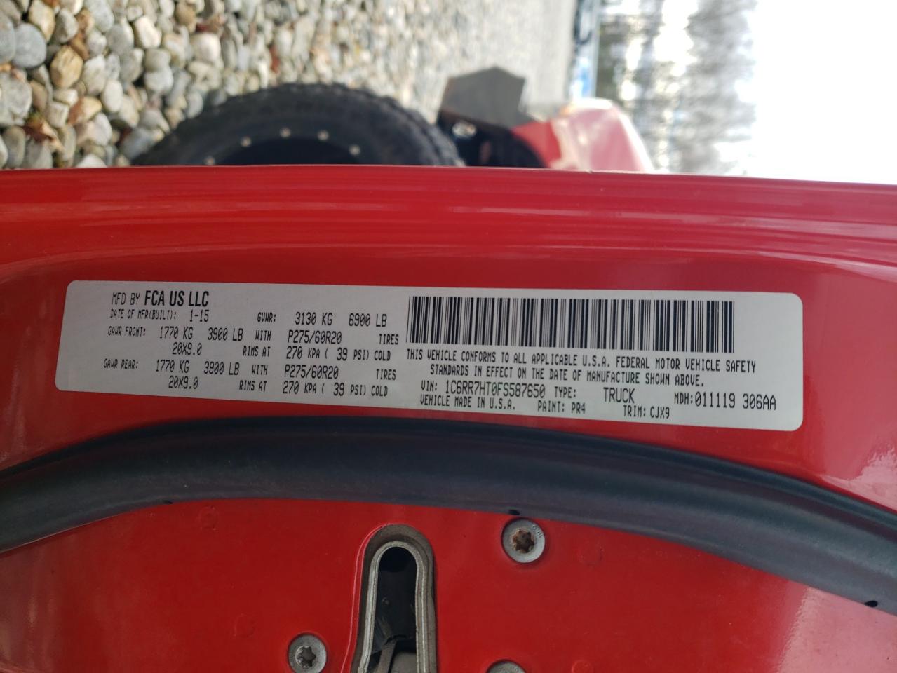 2015 Ram 1500 Sport VIN: 1C6RR7HT0FS587650 Lot: 92447375