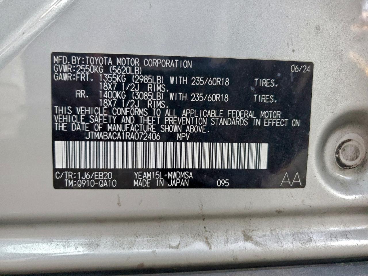 2024 Toyota Bz4X Xle VIN: JTMABACA1RA072406 Lot: 91484765