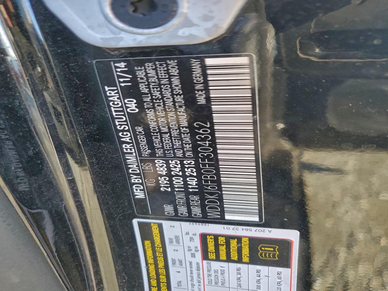 2015 Mercedes-Benz E 400 VIN: WDDKJ6FB0FF304362 Lot: 94413845