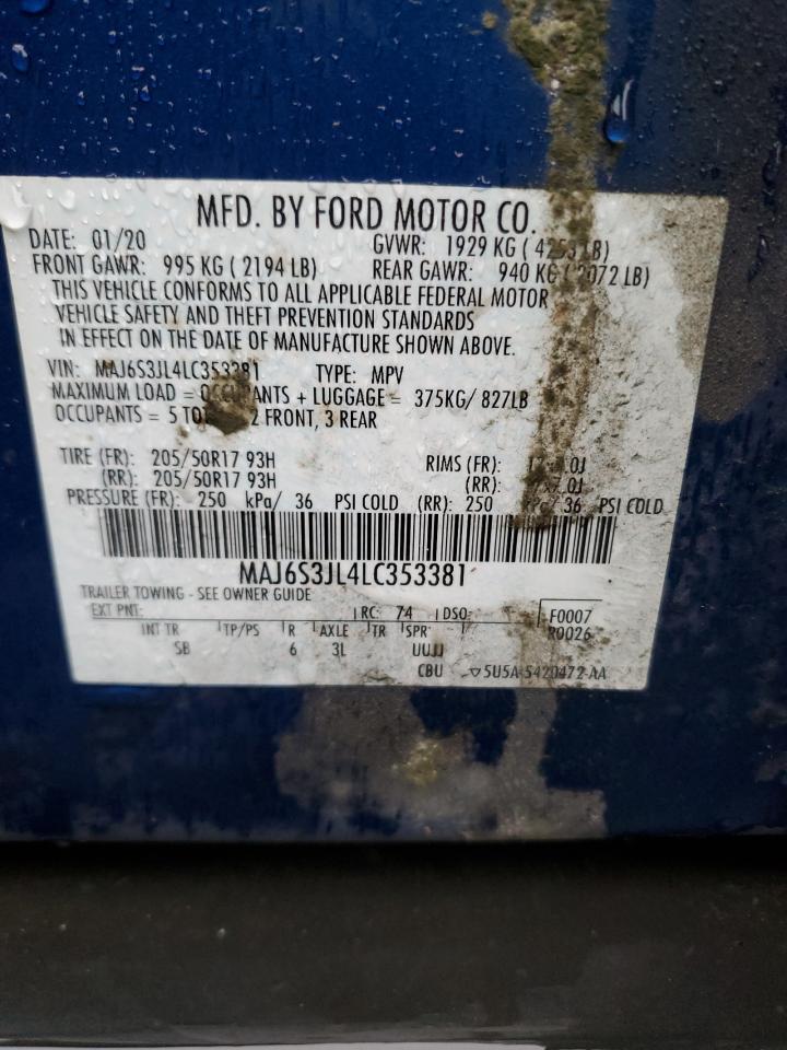 2020 Ford Ecosport Ses VIN: MAJ6S3JL4LC353381 Lot: 92729345